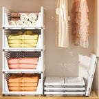 4 piezas Organizador de Armario | Cajón Apilable, Sistema Extensible y Plegable, Caja de Almacenamiento de Ropa de Plástico para Dormitorio, Cocina, Blanco - Furnestorica