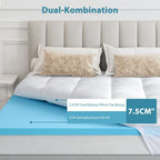 Colchón Topper de Doble Capa 10cm o 7.5cm con Almohadilla Transpirable de 2.5cm y Gel H3-H4 de 7.5cm o 5cm, Diseño de Bolsillo Profundo 360° y Funda Lavable a Máquina, Apto para Colchones 90x200, 120x140, 140x200, 160x200, 180x200, 200x200