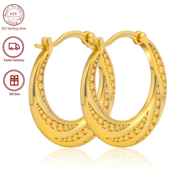 Pendientes dorados elegantes y lujosos de plata 925, incluye una caja de regalo de alta calidad