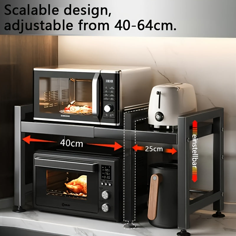 Estante de microondas ajustable y expandible - Estante de encimera de acero al carbono resistente para almacenamiento de cocina, utensilios y organizador de vajilla, ancho ajustable de 40-64 cm, altura ajustable de 32-2 cm - Diseño que ahorra espacio para