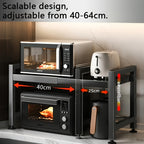 Estante de microondas ajustable y expandible - Estante de encimera de acero al carbono resistente para almacenamiento de cocina, utensilios y organizador de vajilla, ancho ajustable de 40-64 cm, altura ajustable de 32-2 cm - Diseño que ahorra espacio para