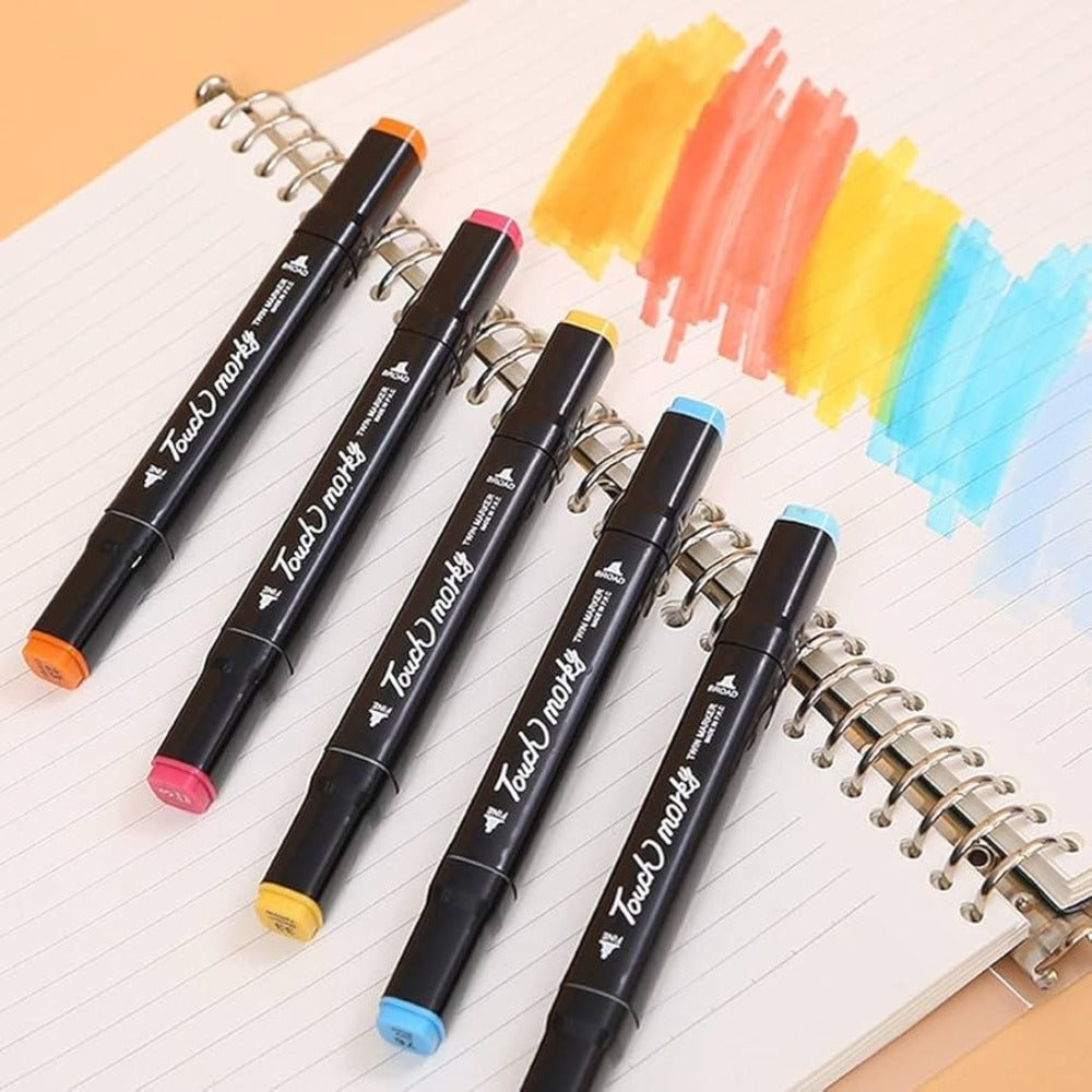 Rotuladores de doble punta de 204 colores con estuche de transporte, ideales para ilustración, colorear, escribir, dibujar y trabajos de diseño