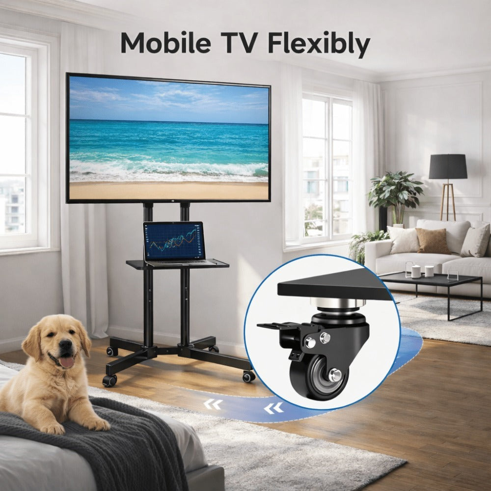 AOREX Soporte TV Ruedas para TVs de 32 a 65 Pulgadas de LED, LCD, OLED Planos y Curvos, Soporte TV Pie con Ruedas Móvil con Inclinación y Estante para Medios, hasta 50 kg, Máx. VESA 600x400mm