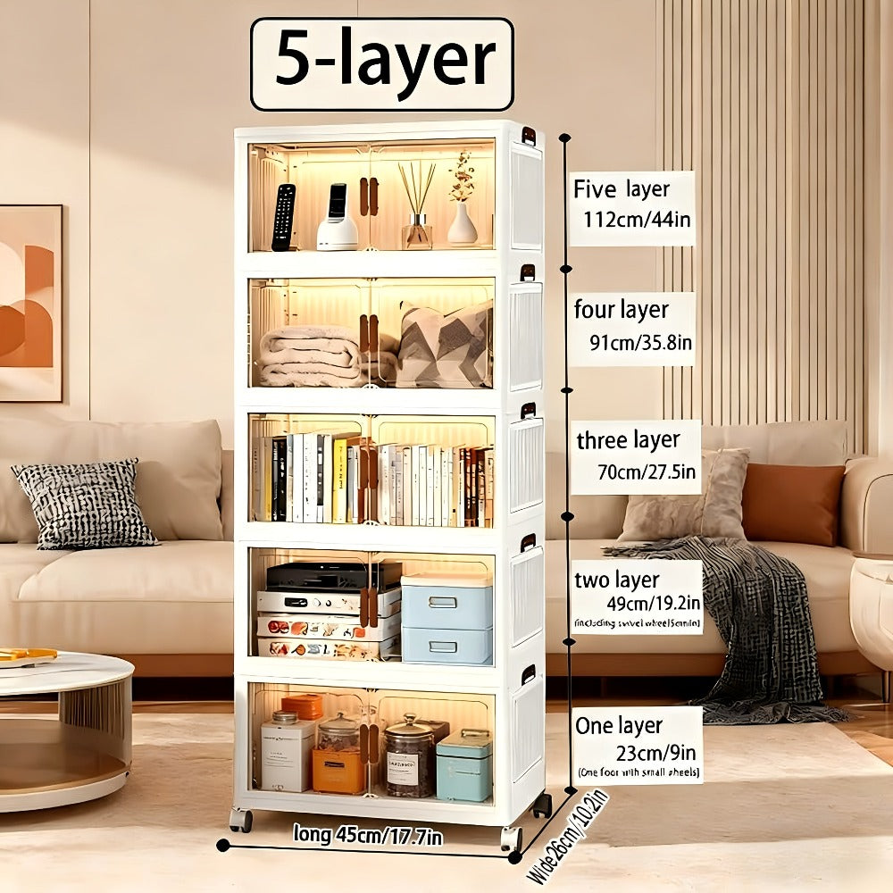 Armario plegable de 5/4/3 niveles, el contenedor de cocina, caja de almacenamiento grande de doble apertura, accesorios para gabinetes, muebles con cubierta y ruedas, armario grande para guardar ropa, snacks, libros, contenedor plegable para el hogar, la