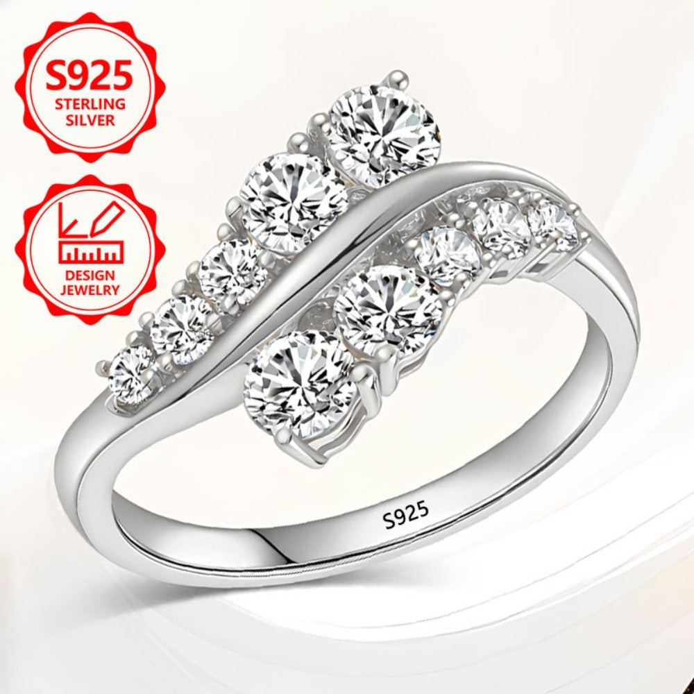 Anillo de moda para mujer, exquisito, de plata de ley 925, elegante y moderno, anillo de joyería de alta calidad para mujer, incrustado con moissanitas, adecuado para viajes de vacaciones, uso diario, es un regalo conmemorativo perfecto para amigos