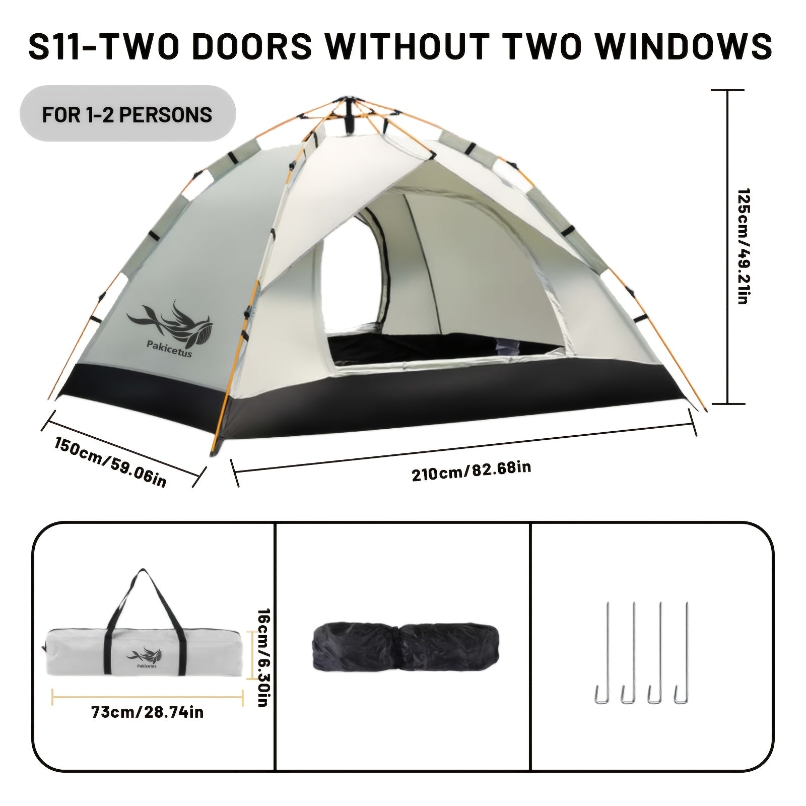 Tienda de campaña PAKICETUS Pop Up para 1/2/3 personas | Amplia, ligera, portátil, ideal para senderismo y camping al aire libre, color amarillo sólido, material de poliéster y fibra