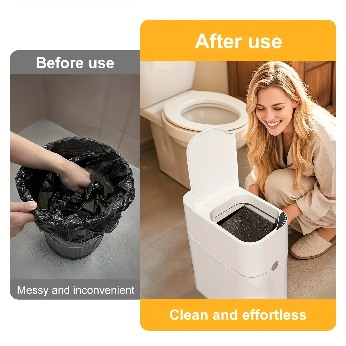 Papelera Inteligente con Tapa para Baño, Blanca, Productos de Almacenamiento para el Hogar, Recomendada para Cocina, Baño y Dormitorio