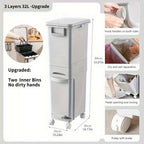 Cubo de basura estrecho de cocina de 32L con tapa, clasificación selectiva con división o dos contenedores interiores, pedal para separación de residuos secos y húmedos, contenedor de plástico para ahorrar espacio para cocina y baño