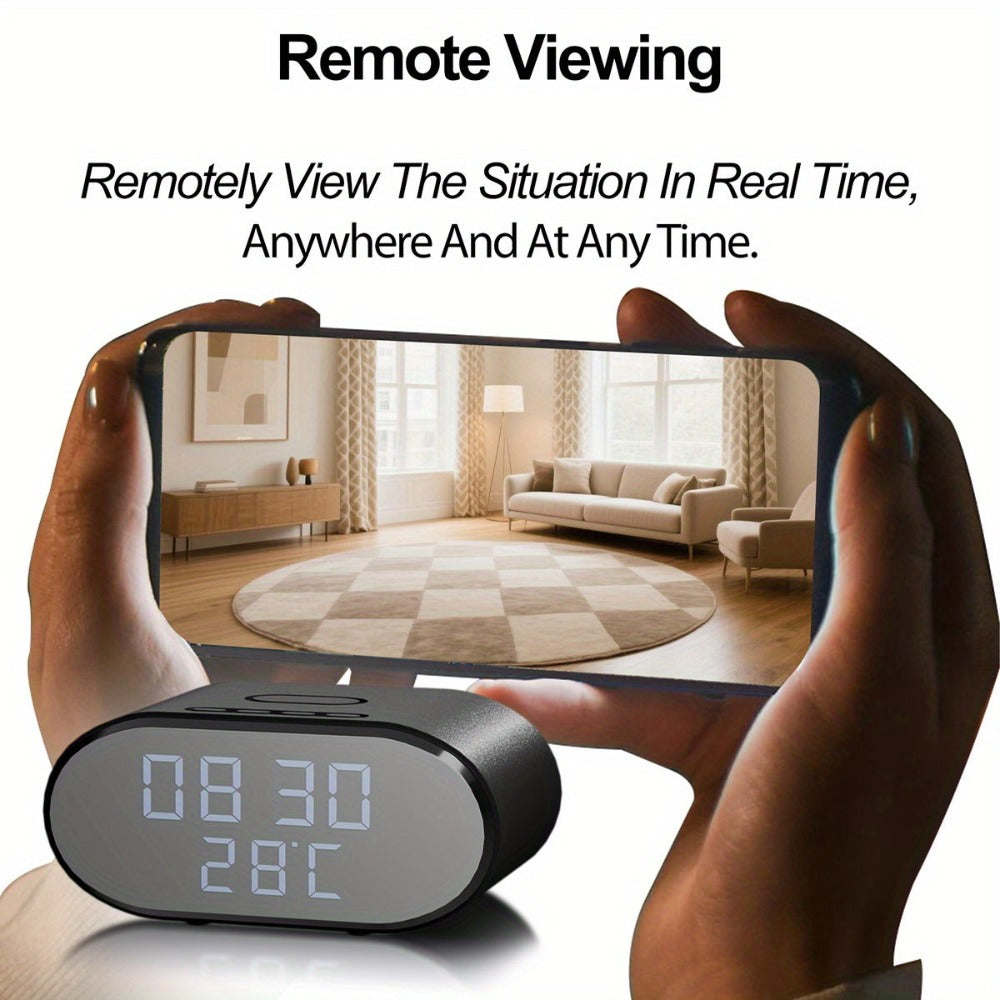 Cámara de seguridad inalámbrica despertador 4K con detección de movimiento, compatible con visualización remota en tiempo real por WIFI, notificaciones de alarma por aplicación y correo electrónico, compatible con Android e IOS, carga USB, incluye tarjeta