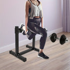 Soporte de sentadilla con pierna ajustable con rueda - Negro, 60,96x56,64x67,06cm, gran capacidad de carga (199,58KG), alfombras antideslizantes, perno de ajuste de altura, ideal para gimnasios y lugares de fitness en casa, sin batería