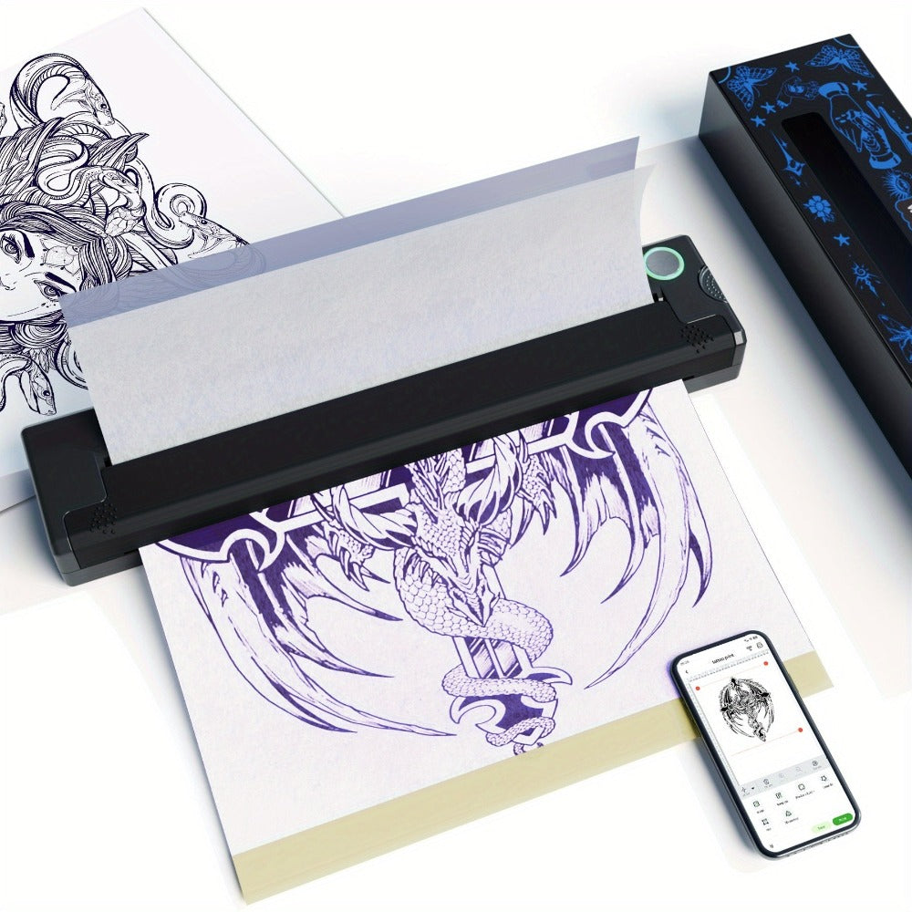 Impresora térmica de transferencia de tatuajes DIY Peripage, 1 pieza con 5 hojas de papel de transferencia A4, mini impresora portátil compatible con smartphones y computadoras iOS y Android para tatuadores y principiantes