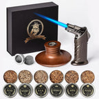 Kit Ahumador de Whisky con Antorcha - 6 Sabores de Leña en Chip, 2 Vasos, 2 Moldes de Hielo - Kit Infusor Ahumador de Cocktail, Kit Ahumador de Bebidas Old Fashioned, Regalos de Cumpleaños de Bourbon Whisky para Hombres, Papá (NO Butano)