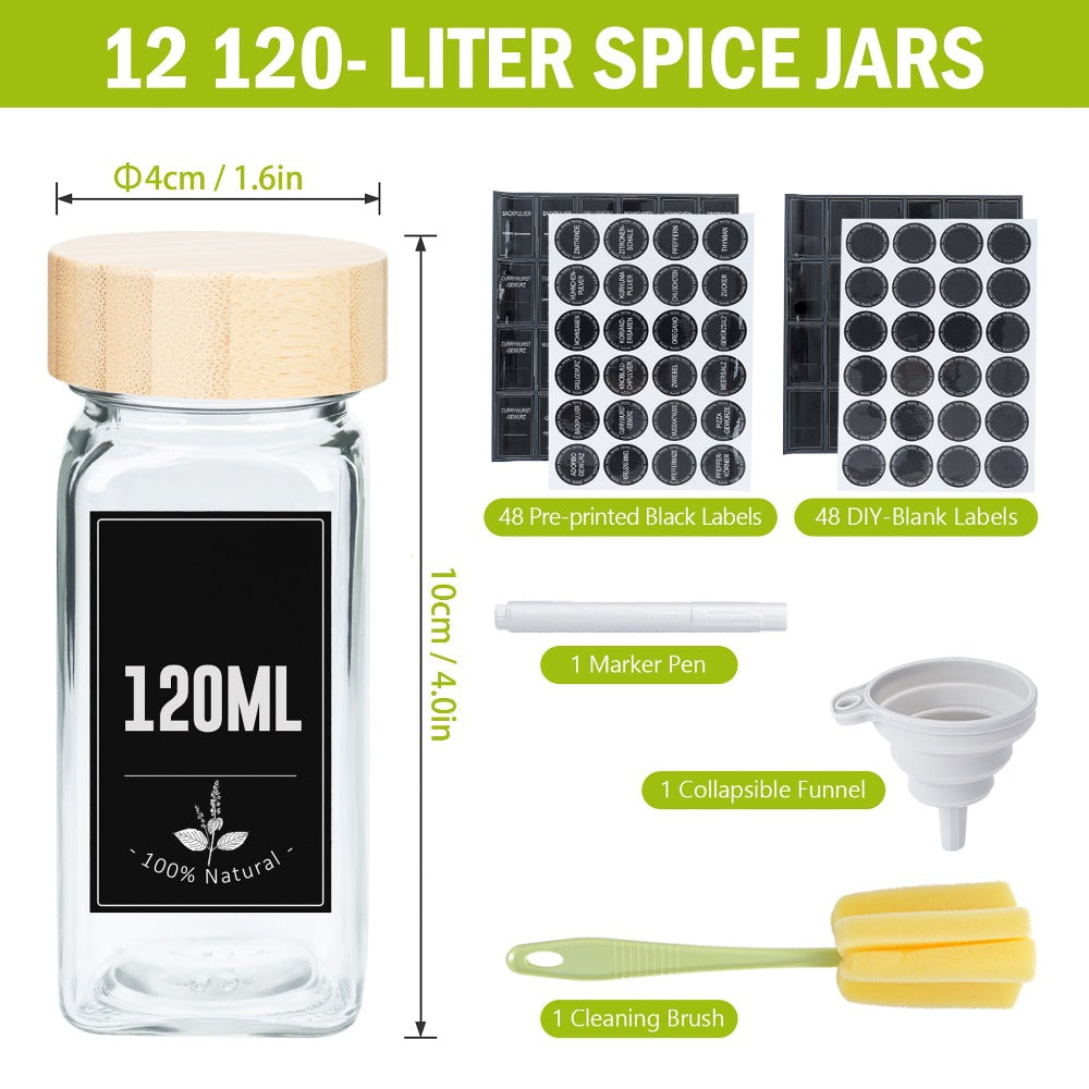 12/24 Frascos de Especias con Botellas de Aroma, Juegos de Frascos de Especias con Tapa de Madera, Juegos de Especias, Botella de Vidrio para Aroma de Especias, Almacenamiento y Organización de Cocina