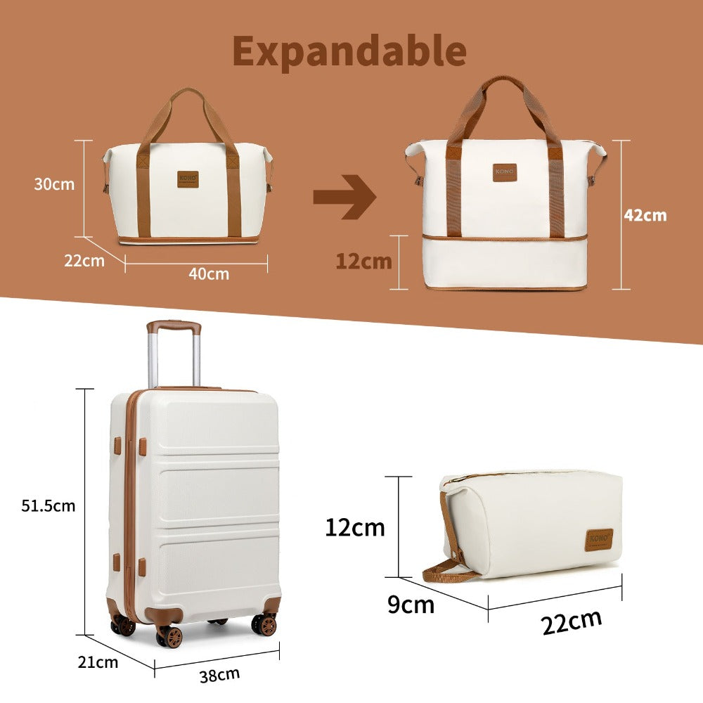 Juego de maletas de 2/4 piezas color blanco crema, carcasa rígida de ABS con trolley, candado TSA, 4 ruedas giratorias, maleta de viaje