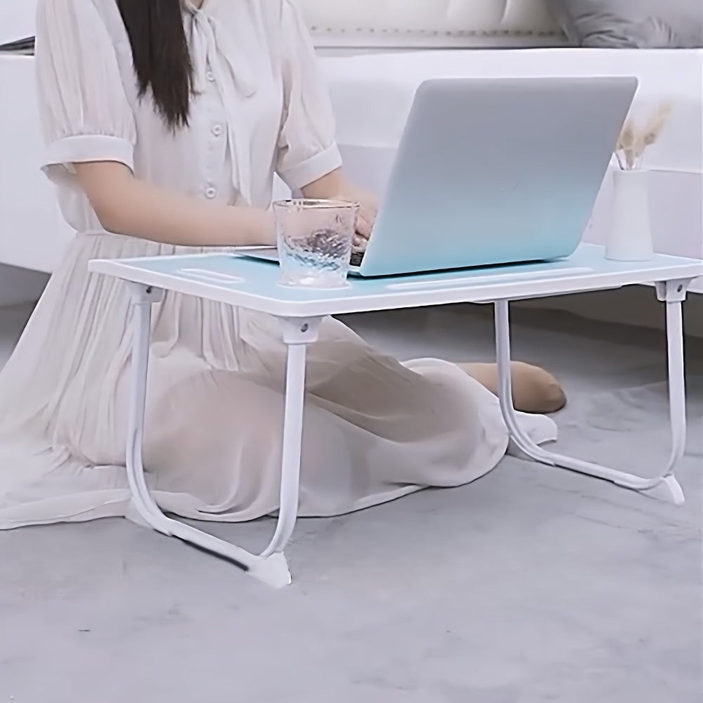 Mesa de escritorio para laptop, mesa portátil para laptop con asa, ranura para tarjetas/tazas, cajón lateral, soporte portátil para notebook para comer, leer, trabajar, acampar, cajón lateral para sofá (Negro, Rojo, Blanco, Azul)