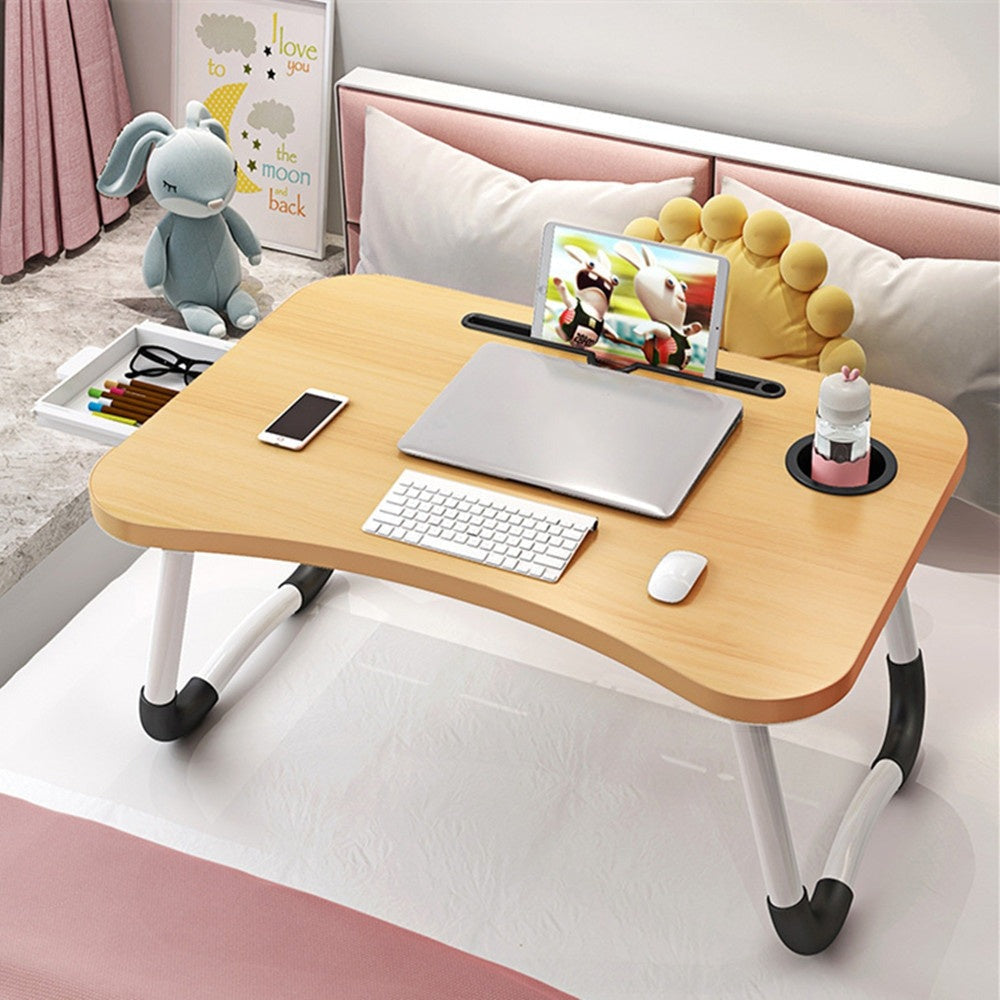 Bandeja para Cama, Mesa Plegable de Desayuno con CAJON Mesa Ordenador Portátil Multifunción Mesa de Ordenador portátil para Cama y sofá