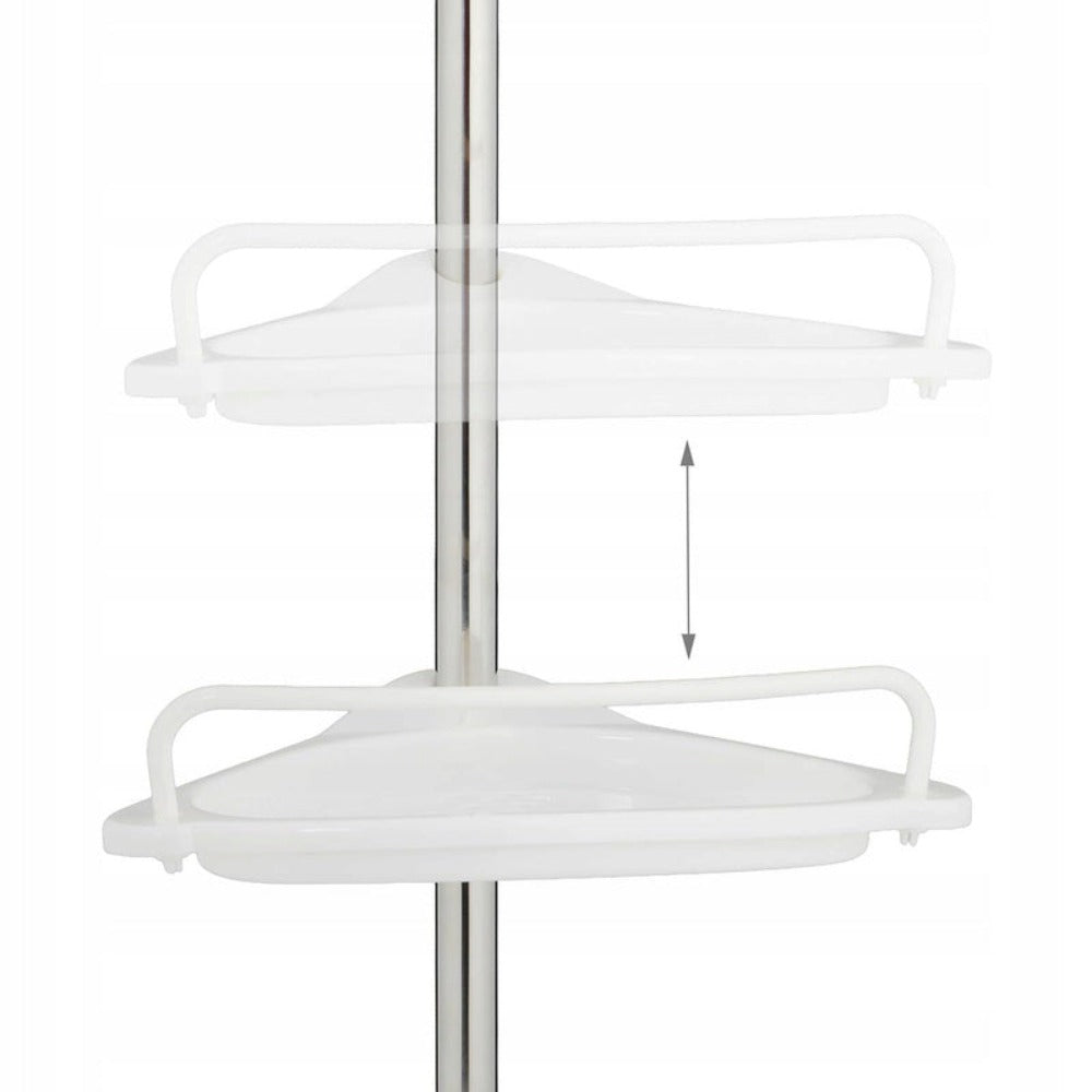 Estante Telescópico de Esquina para Baño, Organizador de Ducha para Bañera, 4 Niveles Ajustables, Montaje sin Taladro con Diseño de Ventosas, Tubo de Aluminio Estable y Estantes de Plástico con Agujeros de Drenaje, Altura Máxima de hasta 320 cm, Resistent