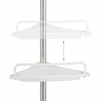 Estante Telescópico de Esquina para Baño, Organizador de Ducha para Bañera, 4 Niveles Ajustables, Montaje sin Taladro con Diseño de Ventosas, Tubo de Aluminio Estable y Estantes de Plástico con Agujeros de Drenaje, Altura Máxima de hasta 320 cm, Resistent