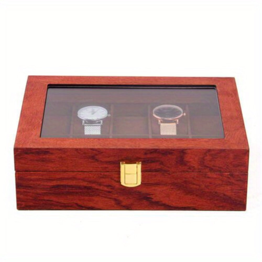 Reloj de joyería, caja de exhibición de madera, caja de almacenamiento de 10 ranuras, grano de roble, regalo.