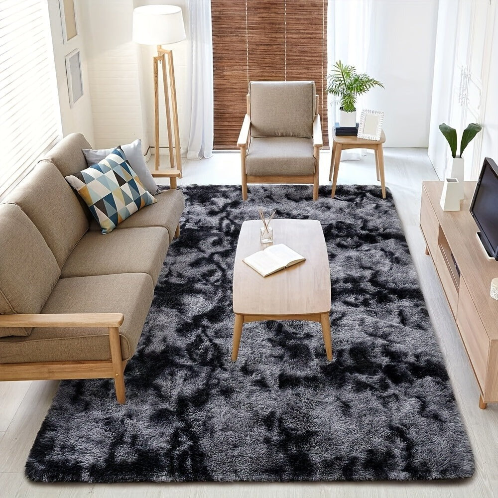 Alfombra Grande de Felpa, 160 X 230Cm, Alfombra Rectangular de Felpa Gris Claro y Negra Teñida Anudada, Antideslizante y Esponjosa, Alfombra de Dormitorio de Felpa Súper Suave y Esponjosa, Adecuada para Dormitorios y Salas de Estar