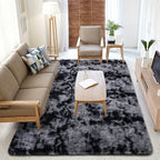 Alfombra Grande de Felpa, 160 X 230Cm, Alfombra Rectangular de Felpa Gris Claro y Negra Teñida Anudada, Antideslizante y Esponjosa, Alfombra de Dormitorio de Felpa Súper Suave y Esponjosa, Adecuada para Dormitorios y Salas de Estar