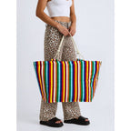 TOTE BAG Grande Rayas Multicolor – BOLSO DE PLAYA de Lona con Asas de Cuerda, Capacidad Extra, 6 Colores Disponibles