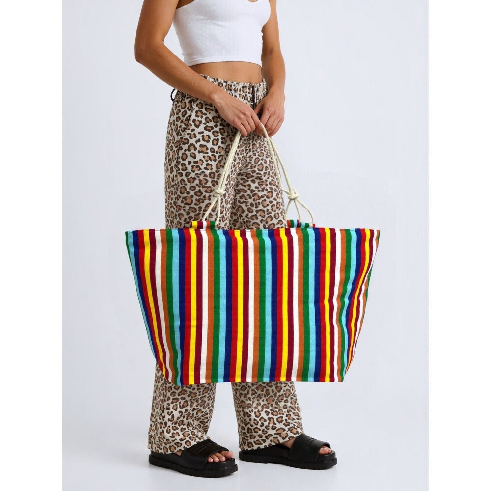 TOTE BAG Grande Rayas Multicolor – BOLSO DE PLAYA de Lona con Asas de Cuerda, Capacidad Extra, 6 Colores Disponibles