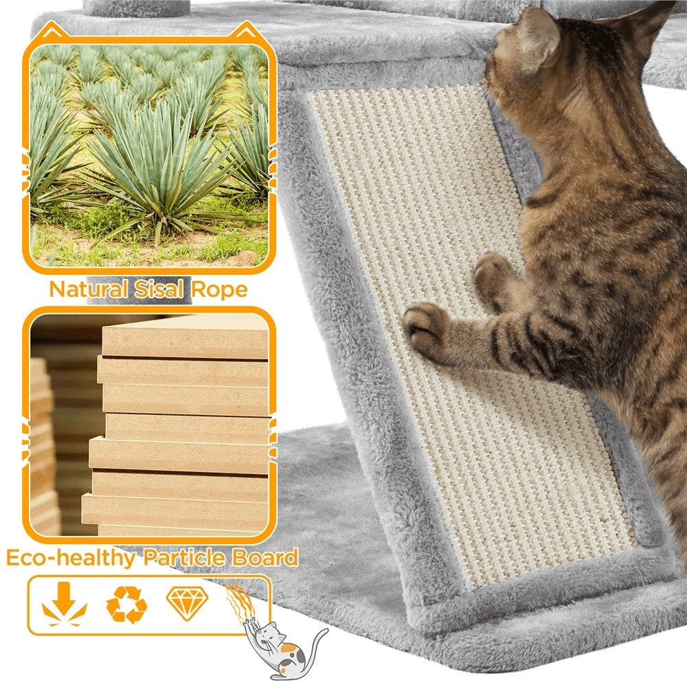 Rascador para gatos Costoffs, de 145 cm de altura, robusto árbol trepador con postes de sisal para rascar, 2 cuevas para gatos y sisal de juego para gatos