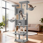 Rascador Grande para Gatos, Rascador de 216 Cm, Gatos Grandes, Estable con Rascadores, 2 Casas Cómodas para Gatos, 2 Perchas, 2 Cestas, Hamaca, Para Uso en Interiores