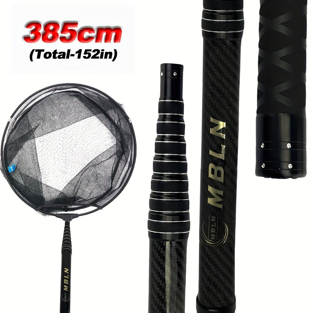 Marca MBLN, Red de enmalle de fibra de carbono, longitud plegada 58 cm, extendida hasta 385 cm, diámetro de la red 45 cm, 2 capas de tela de carbono + 2 capas de tela epoxi, equipo de pesca | Red de fibra de carbono | Red de pesca duradera, red de pesca