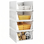 4 Cestas de Almacenamiento de Ropa Plegables, Organizadores de Cajones de Plástico para Cocina, Baño y Armarios de Oficina - La Opción Perfecta para el Día del Trabajo. Cesto de Lavandería, un Organizador de Armario Multifuncional, una Solución que Ahorra