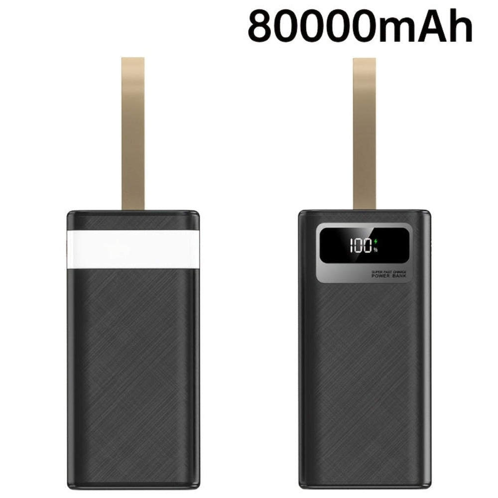 Batería Externa de 80000mAh/100000mAh, Carga Súper Rápida de 22.5W, Batería de Gran Capacidad, Pantalla Digital Inteligente, Cordón de Cuero, Luz LED para Camping al Aire Libre, Fuente de Energía de Respaldo para Viajes, Adecuada para Teléfonos, Dispositi