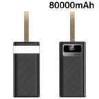 Batería Externa de 80000mAh/100000mAh, Carga Súper Rápida de 22.5W, Batería de Gran Capacidad, Pantalla Digital Inteligente, Cordón de Cuero, Luz LED para Camping al Aire Libre, Fuente de Energía de Respaldo para Viajes, Adecuada para Teléfonos, Dispositi