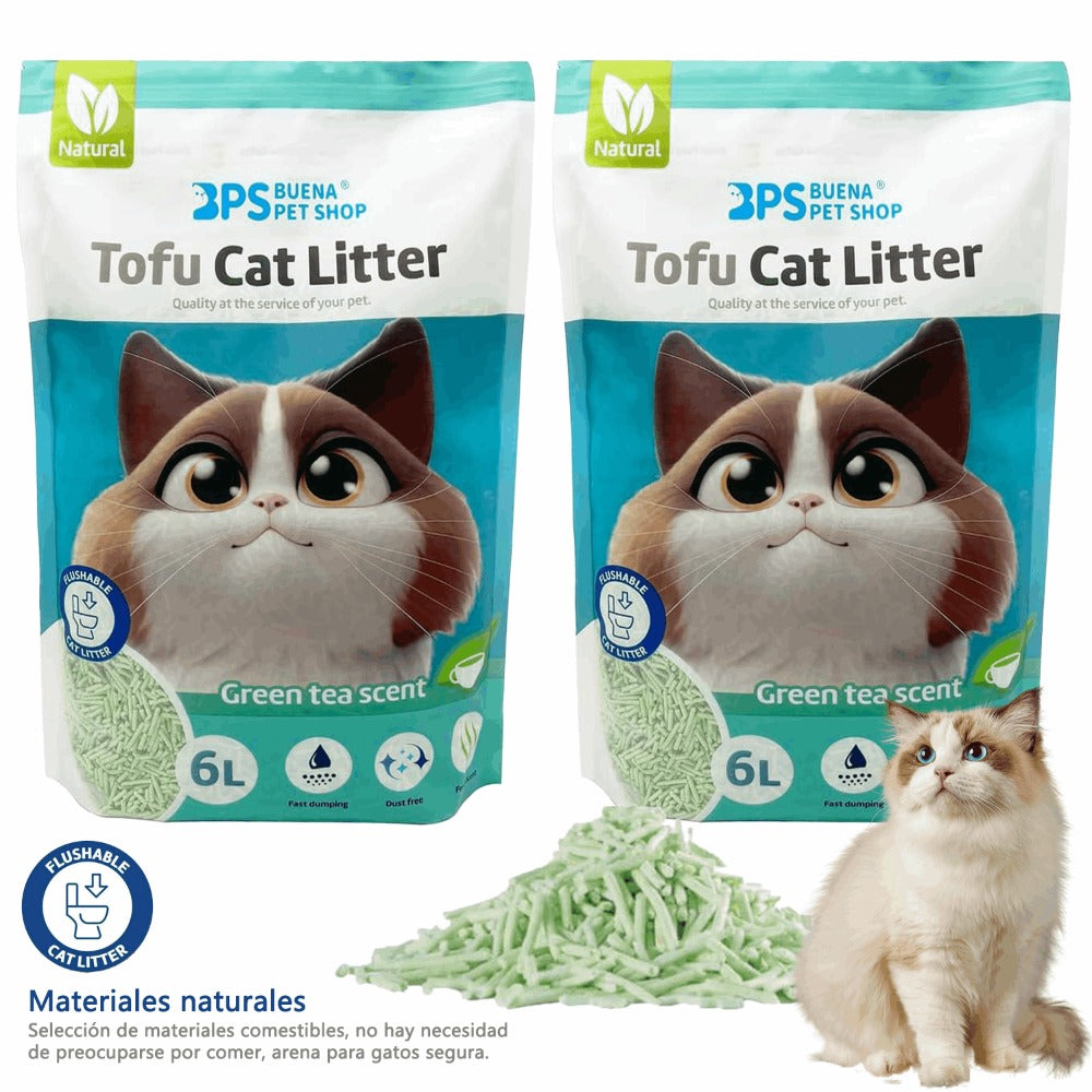 2 Paquetes de Arena para Gatos con Tofu, 6L Cada Uno, Fuerte Absorbencia, Fácil Compacidad, Desagotable, Sin Polvo, Múltiples Aromas Disponibles, Suministros para Mascotas, Sin Polvo Fácil de Aglomerar y Controla Olores -y Segura para Gatitos