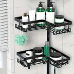 Un estante de esquina robusto y alto para el baño, un estante de esquina ajustable para la ducha que no requiere perforaciones, con un estante de almacenamiento negro de 4 niveles resistente al óxido, ideal para organizar áreas de ducha de esquina - Perfe