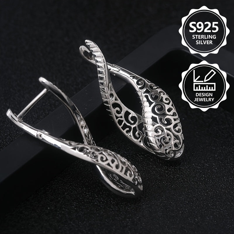 Pendientes de aro clásicos de moda para damas, 925 de plata de ley, sencillos, elegantes, diseño calado exquisito, pendientes exquisitos para damas, perfectos para viajes diarios, un regalo perfecto de recuerdo de vacaciones para ti y tus amigos, con caja