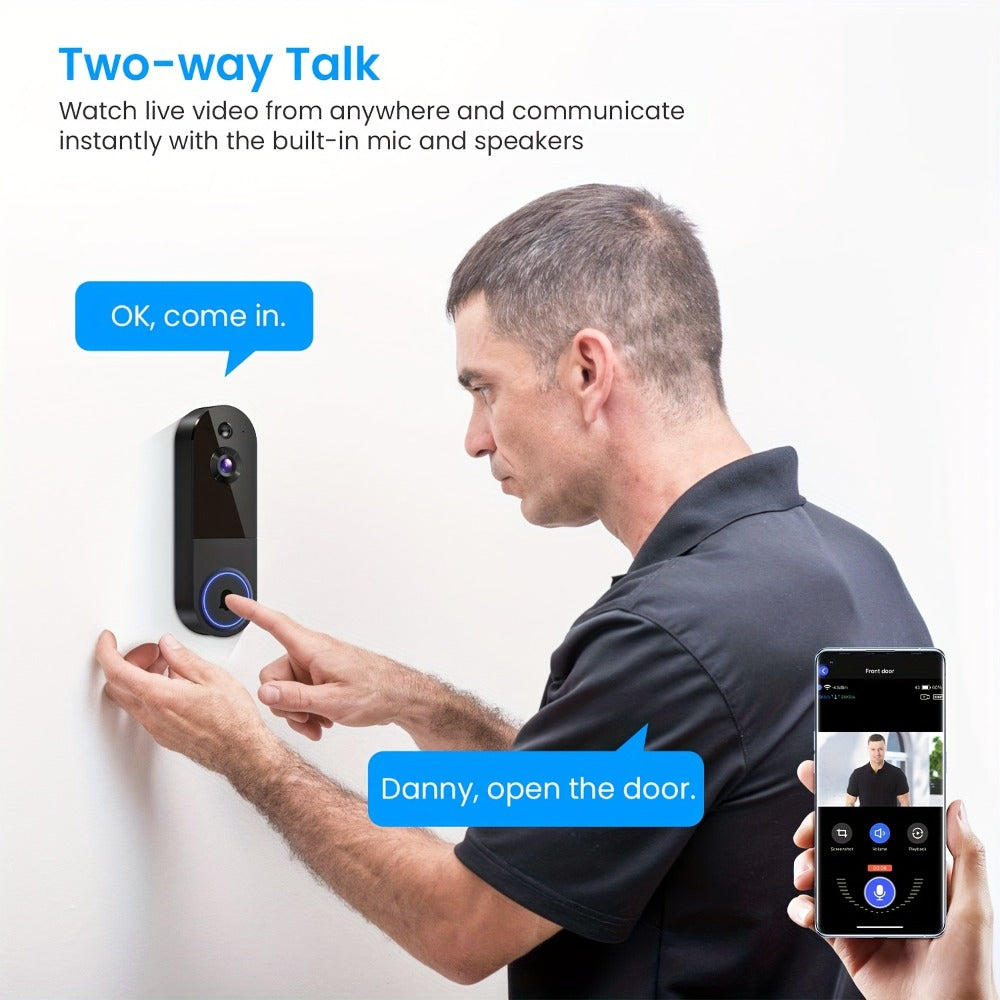 Cámara de Timbre de Video Inalámbrica Wi-Fi 2K, Alimentada por Batería, Detección de Personas con IA, Vista en Vivo, Visión Nocturna, Almacenamiento en la Nube, Solo WiFi 2.4G, Cámara de Vigilancia para Sistema de Seguridad del Hogar