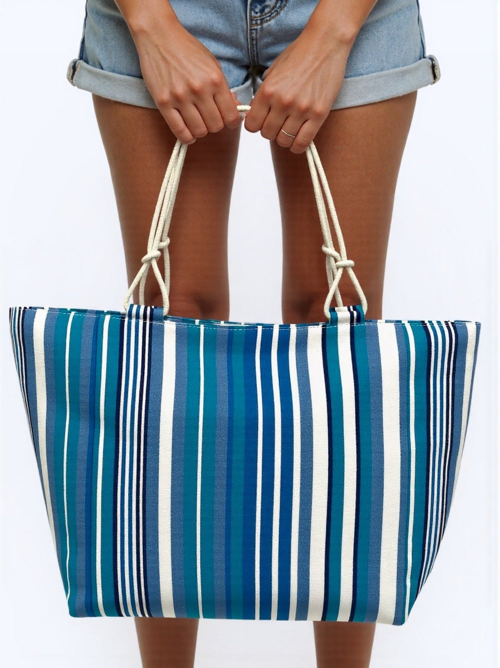 TOTE BAG Grande Rayas Multicolor – BOLSO DE PLAYA de Lona con Asas de Cuerda, Capacidad Extra, 6 Colores Disponibles