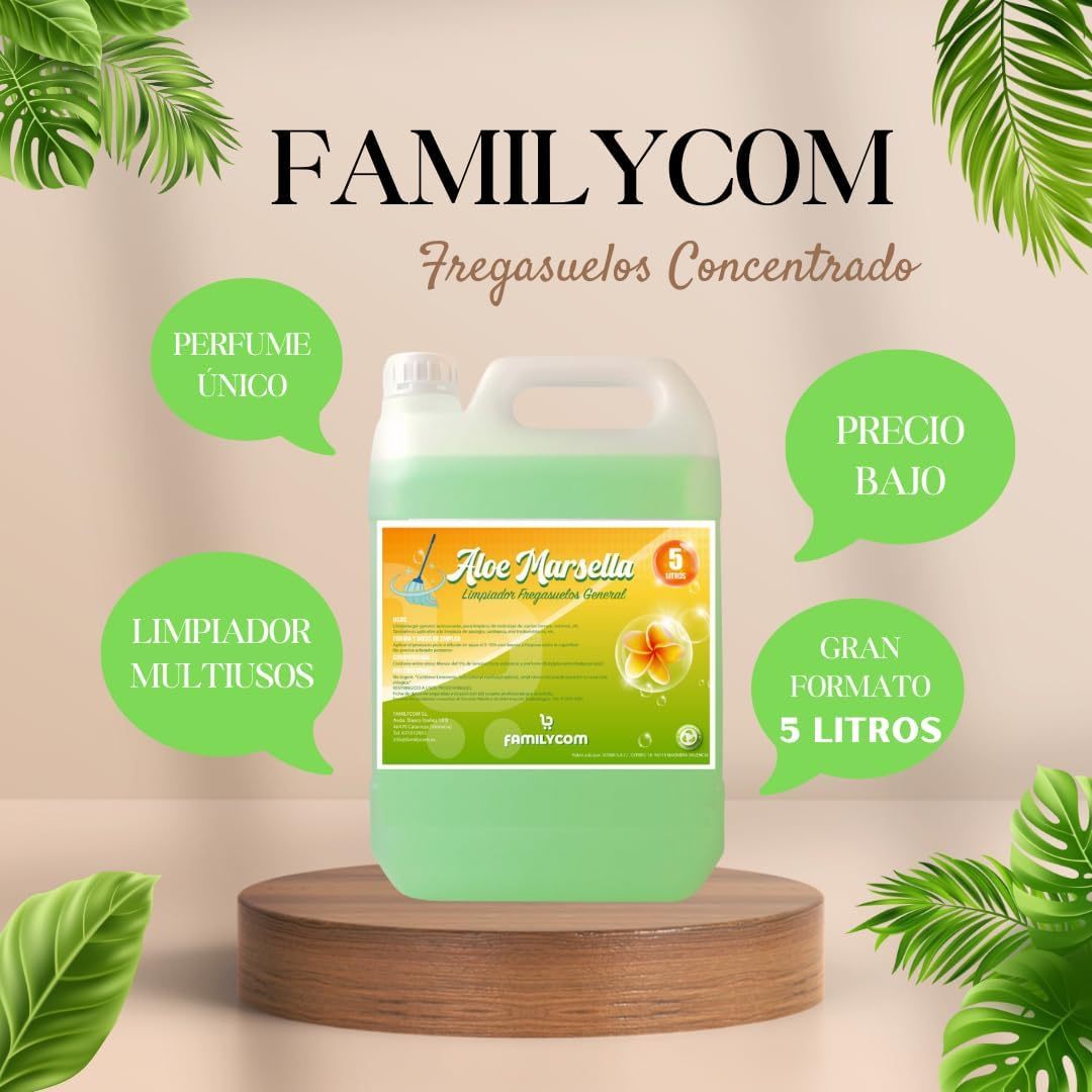 Fregasuelos Concentrado. Fregasuelos Perfumado Duradero. PH Neutro. Aroma Aloe Marsella y Pasión. 5 Litros