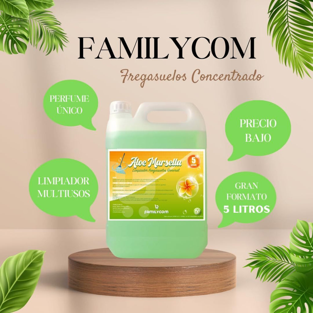 Fregasuelos Concentrado. Fregasuelos Perfumado Duradero. PH Neutro. Aroma Aloe Marsella y Pasión. 5 Litros