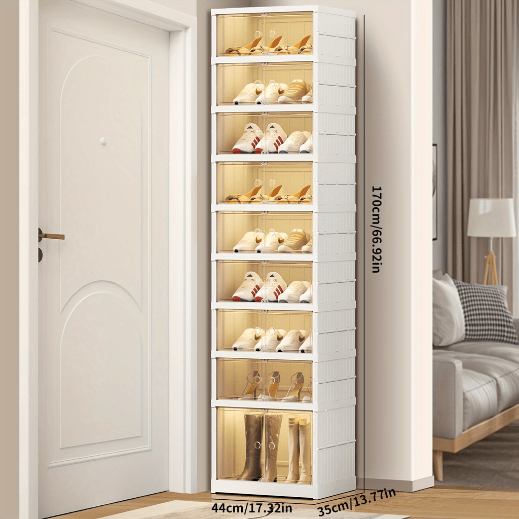 Organizador de Zapatos Plegable de 9 Niveles para 18 Pares, Estante de Zapatos de Plástico Colapsable, Armario de Almacenamiento de Cajas de Zapatos con Puerta Transparente Magnética, Fácil Montaje para Entrada, Dormitorio, Sala de Estar, Solo para Cocina
