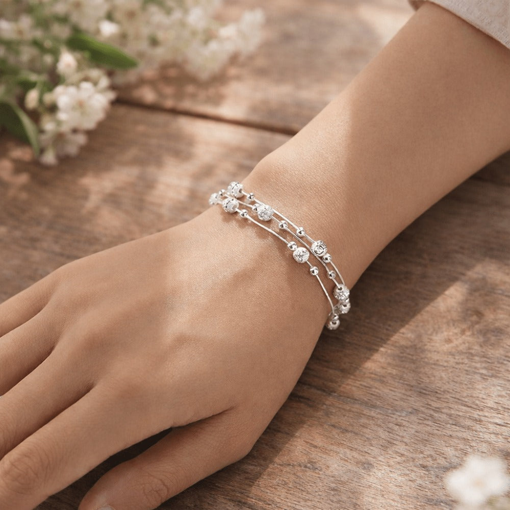 Pulsera plateada 925 para mujer, pulsera de bolas con diseño de múltiples filas, pulsera plateada ajustable para mujer, elegante regalo de joyería