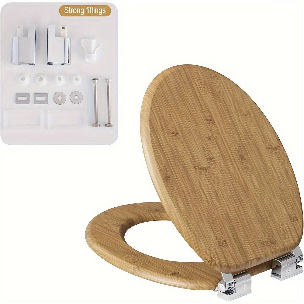 1 unidad de tapa de inodoro de madera con cierre suave, asiento de inodoro, fácil de limpiar, fácil de instalar, MDF, capacidad de carga de 175 kg, forma de O, nota: la color real es más oscuro que la imagen