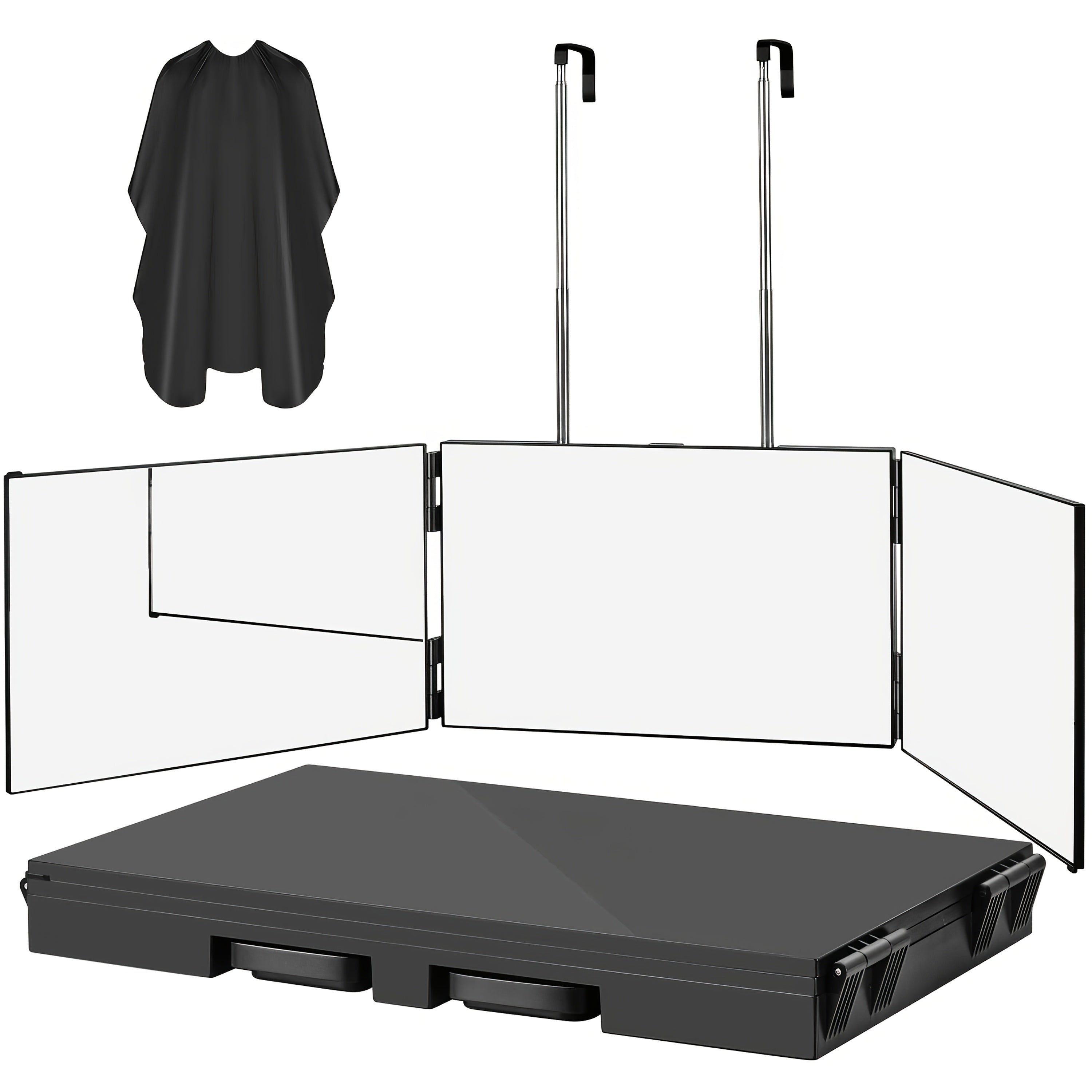 Espejo de tocador plegable de 3 secciones, vista ajustable de 360 grados, ganchos telescópicos, vidrio templado de 30X19 cm, marco de ABS, portátil y plegable para corte de pelo, peinado, afeitado