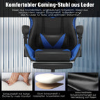 Silla Gaming con Reposapiés, Silla Gaming Ergonómica, Silla de Ordenador con Soporte Lumbar, Reposacabezas, Sillas de PC Ajustables en Altura con Asiento Giratorio de 360° para Oficina o Gaming