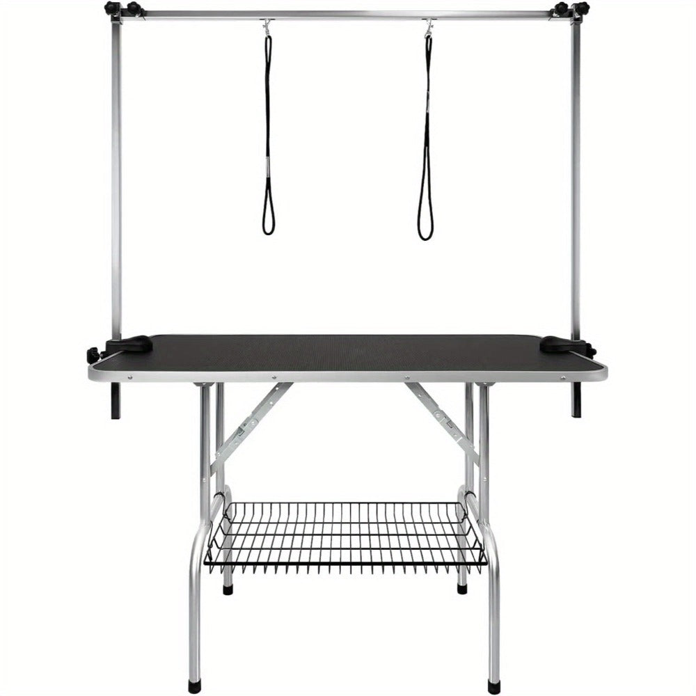 Mesa de peluquería ajustable en altura para perros y gatos, con hebilla y diseño plegable