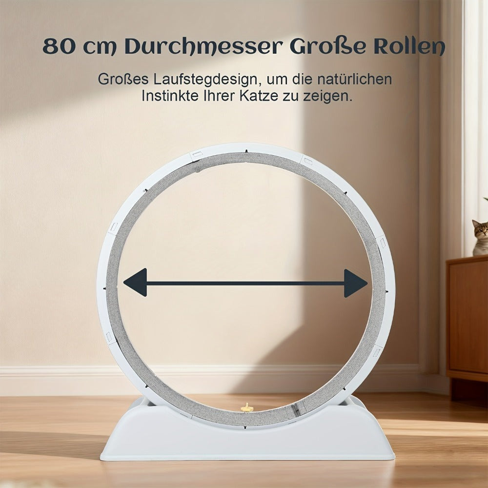 Rueda de ejercicio para gatos, trotamundos de 79 cm para gatos de interior, rueda de correr con pista alfombrada, fácil de instalar y para la salud y el fitness, adecuada para la mayoría de los gatos, rueda de plástico