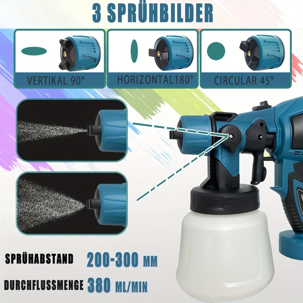 Pistola de pintura inalámbrica compatible con batería Makita de 18V, pistola rociadora de pintura eléctrica de 1000ML con 2 baterías de iones de litio de 3000Mah, aguja de rociado y boquilla de cobre puro, pistola rociadora para cercas, paredes, techos, m