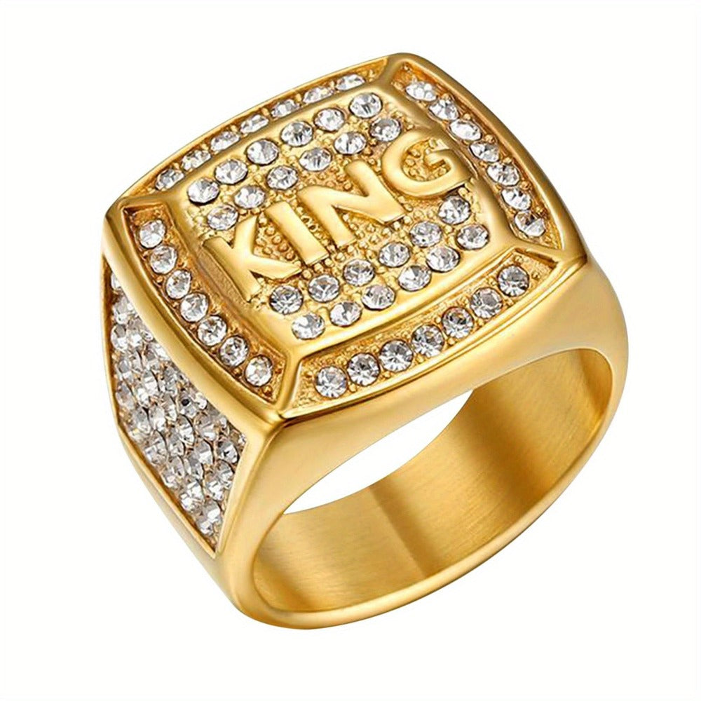 Anillo de Acero Inoxidable para Hombre de Jewelrywe: Un Anillo Hip Hop Punk Club Biker con Chapado en Oro de 18K y Circonio Sintético - Un Regalo Elegante para Fiestas de Cumpleaños, Disponible en Tallas 8-13