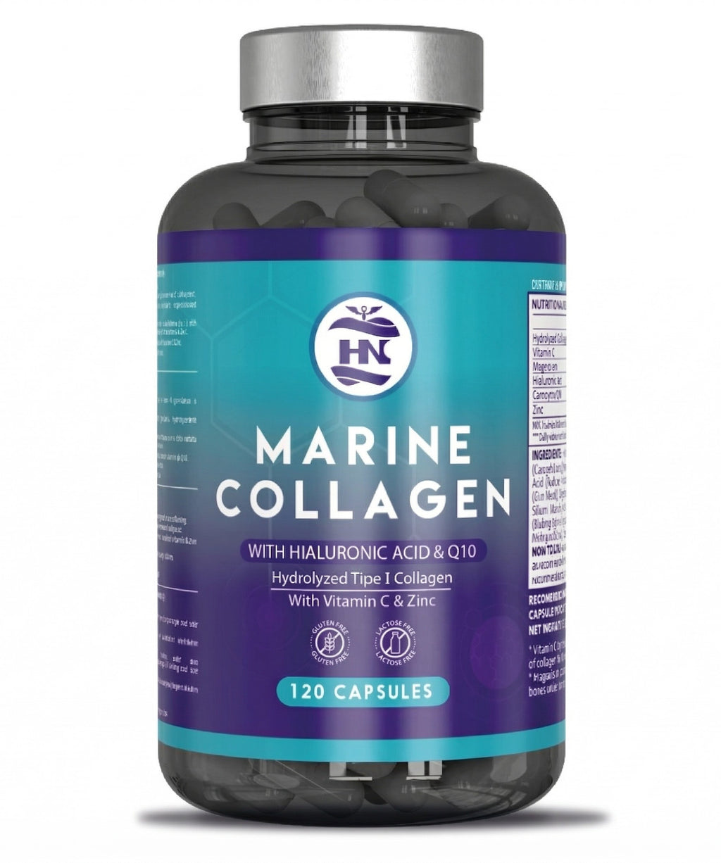 Colágeno Marino Hidrolizado con Ácido Hialurónico, Coenzima Q10, Vitamina C y Zinc | 120 Cápsulas | Suministro para 2 Meses
